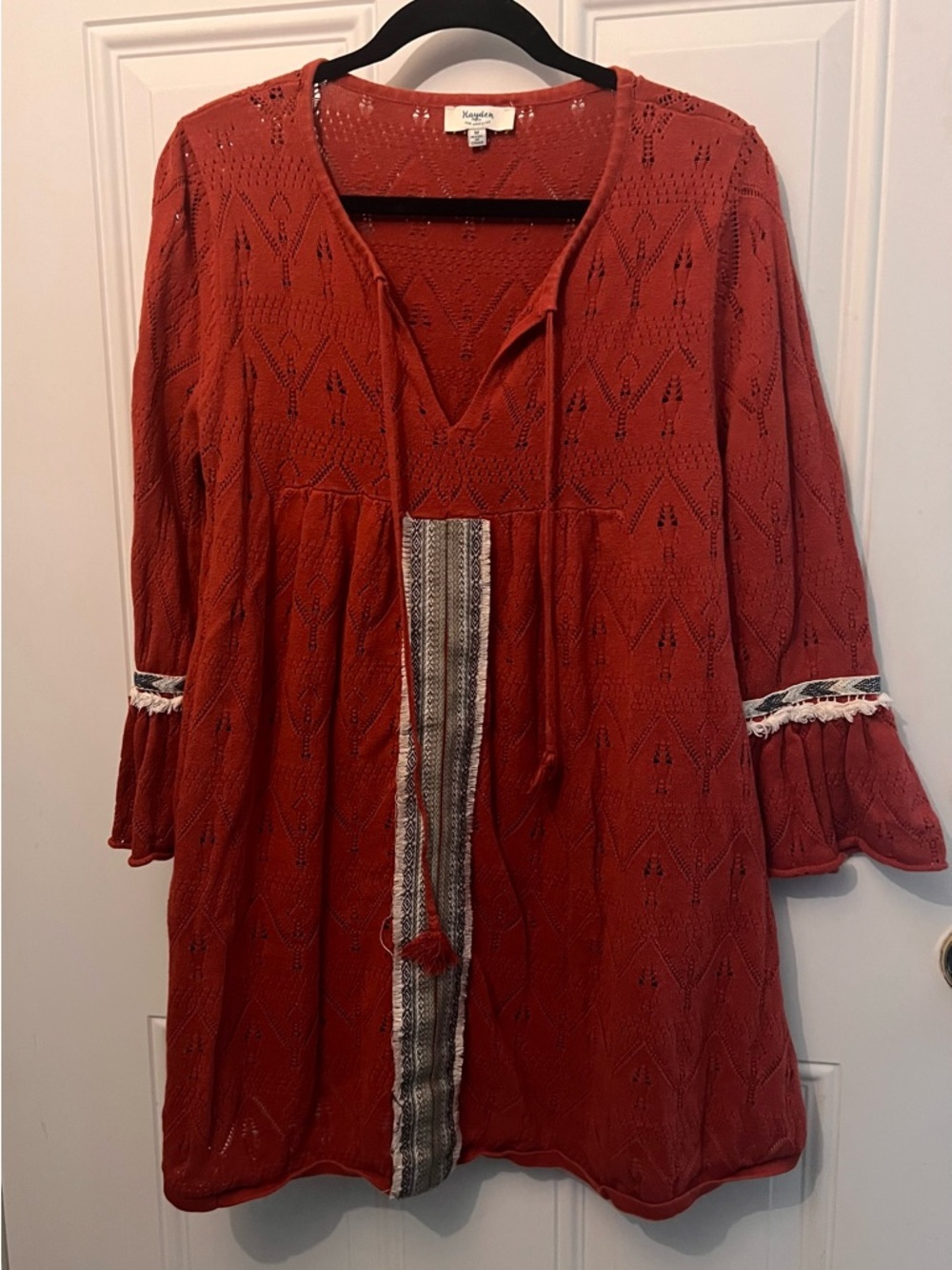 HAYDEN Los Angeles Boho Bell Sleeve Knit Tunic Dress Coverup Medium